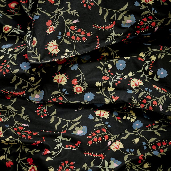 BRUDKRUSBÄR Bettwäsche-Set, 2-teilig, schwarz bunt/Blumenmuster, 150x200/50x60 cm