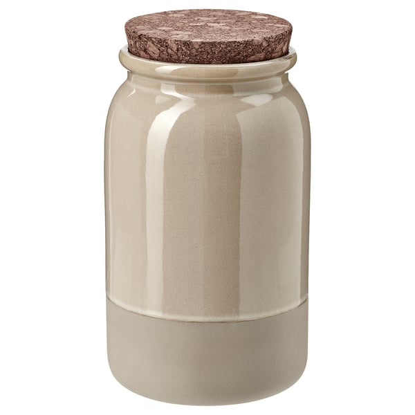 BRUGDHAJ Dose mit Deckel, beige, 1.2 l