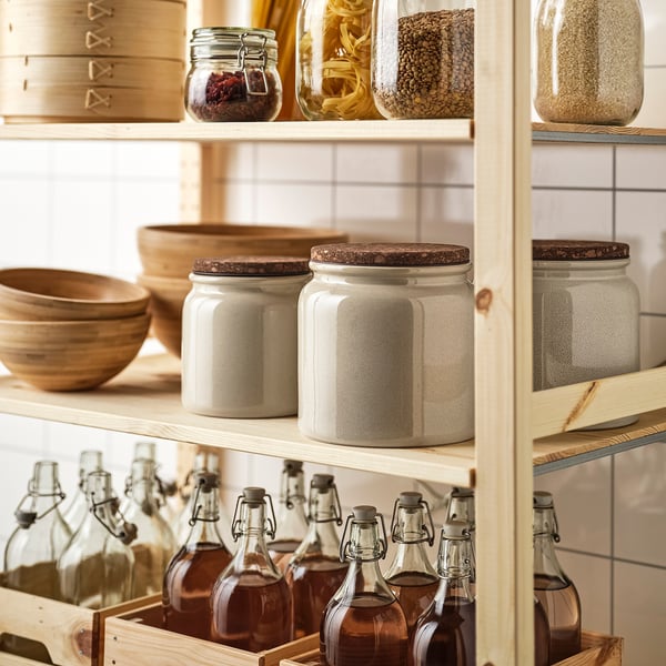 BRUGDHAJ Dose mit Deckel, beige, 3.8 l