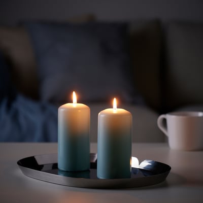 DAGLIGEN Blockkerze duftneutral, blassblau, 14 cm 40 Std.