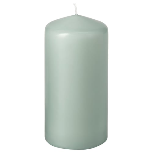 DAGLIGEN Blockkerze duftneutral, hell graugrün, 14 cm 40 Std.