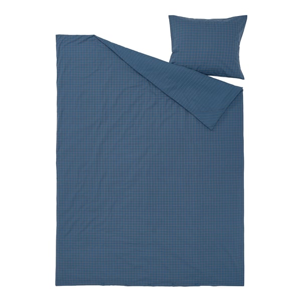DOFTAKLEJA Bettwäsche-Set, 2-teilig, dunkelblau/hellbraun, 150x200/50x60 cm