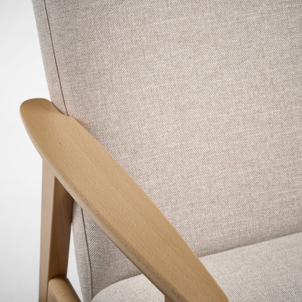 EKENÄSET Sessel mit hoher Rückenlehne+Hocker, Eichenachbildung/Kilanda hellbeige