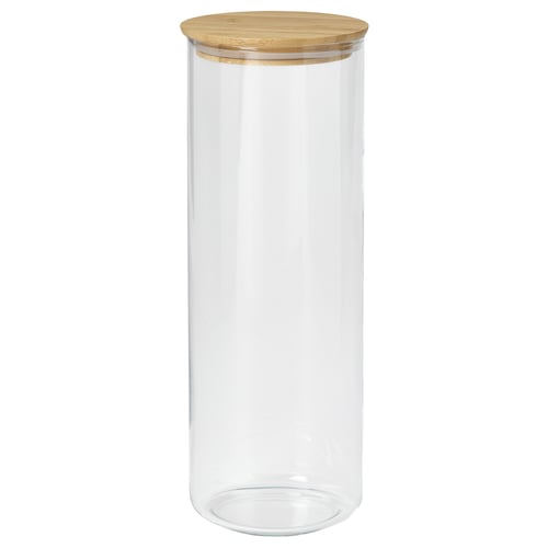 EKLATANT Dose mit Deckel, Klarglas/Bambus, 1.8 l