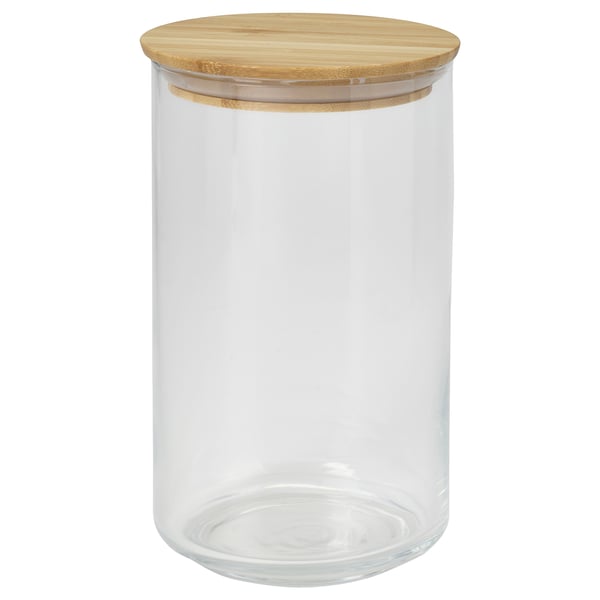 EKLATANT Dose mit Deckel, Klarglas/Bambus, 1 l