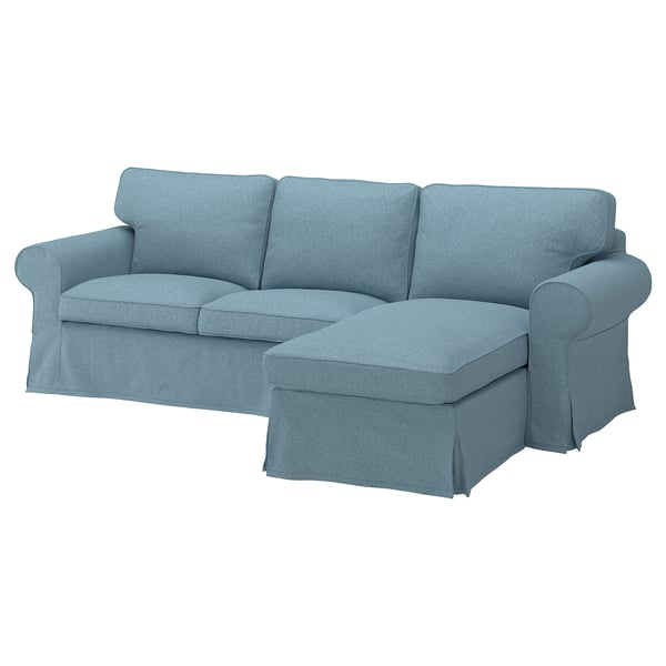 EKTORP 3er-Sofa mit Récamiere, Naggen graublau