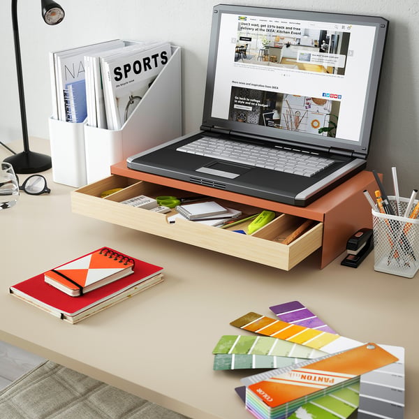 ELLOVEN Monitorerhöhung mit Schublade, leuchtend orange