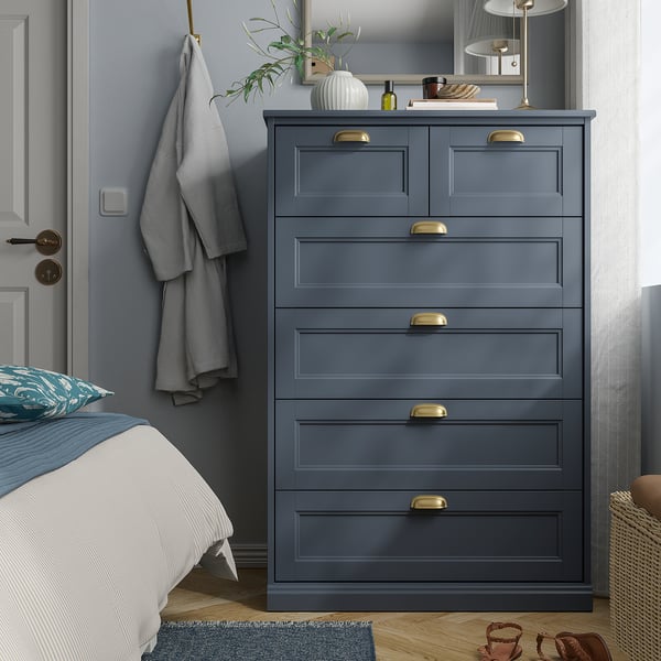 FÅGELFJÄLLET Kommode mit 6 Schubladen, dunkel graublau, 82x51x123 cm