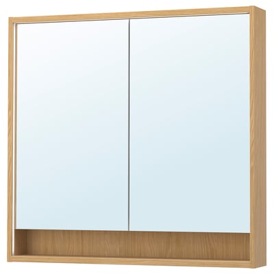 FAXÄLVEN Spiegelschrank mit Beleuchtung, Eichenachbildung, 100x15x95 cm