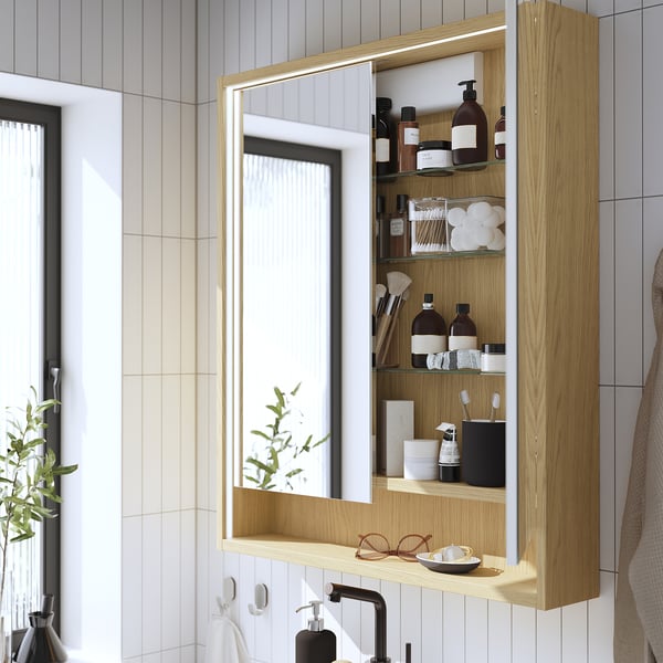 FAXÄLVEN Spiegelschrank mit Beleuchtung, Eichenachbildung, 80x15x95 cm