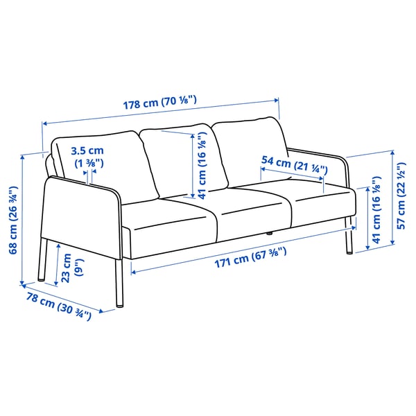 GLOSTAD 3er-Sofa, Knisa dunkelgrau