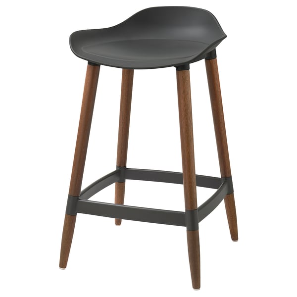 GRÖNSTA Barhocker, Arbeitsplattenhöhe grau/dunkelbraun/Holz drinnen/draußen, 64 cm