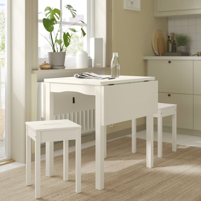 HAUGA / HAUGA Tisch + 2 Hocker, weiß/weiß, 55/82/109x74 cm