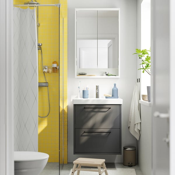 HAVBÄCK Waschbeckenschrank mit Schubladen, dunkelgrau, 60x48x63 cm