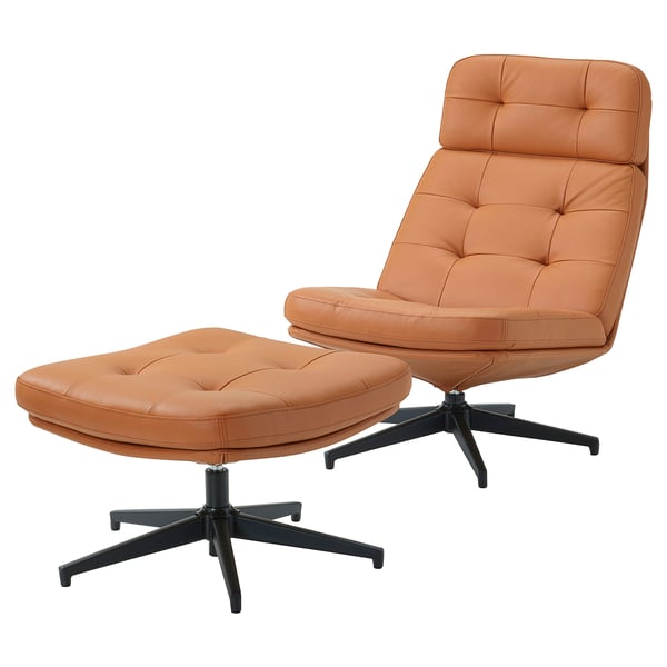 HAVBERG Drehsessel und Hocker, Grann/Bomstad goldbraun