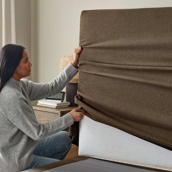HEMFJÄLLET Bezug Boxspringbett mit Bettkasten, Tonerud dunkel graubraun, 160x200 cm
