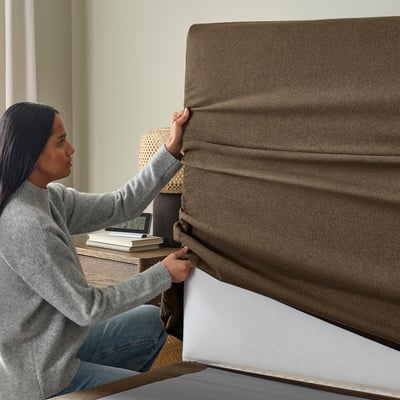 HEMFJÄLLET Bezug Boxspringbett mit Bettkasten, Tonerud dunkel graubraun, 160x200 cm