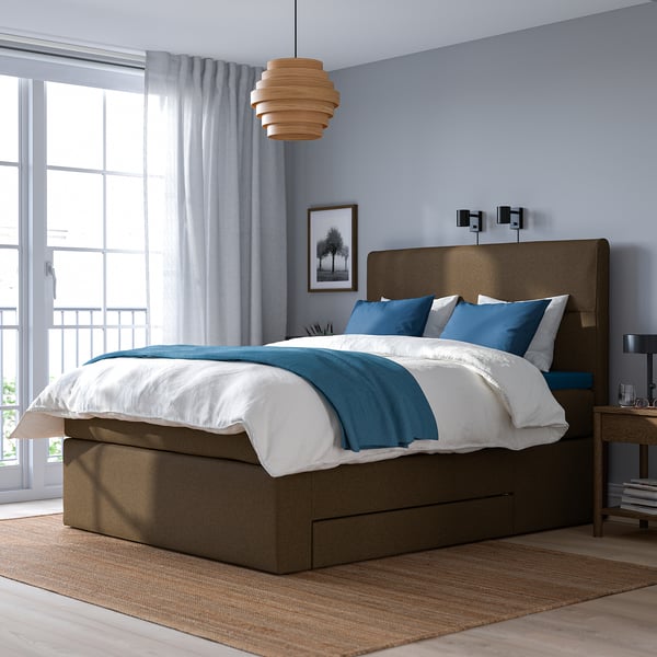 HEMFJÄLLET Bezug Boxspringbett mit Bettkasten, Tonerud dunkel graubraun, 160x200 cm