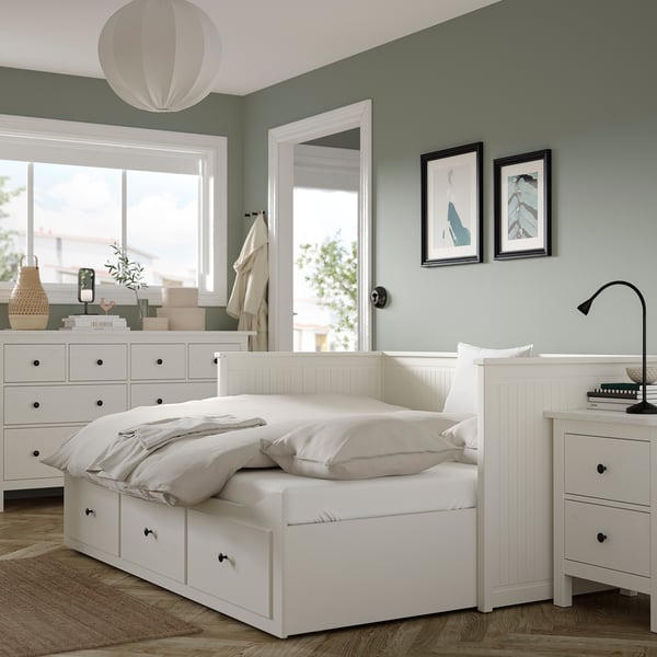 HEMNES Schlafzimmermöbel 3er-Set, weiß gebeizt, 80x200 cm