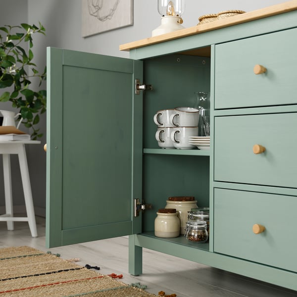 HEMNES Sideboard, graugrün/hellbraun lasiert, 157x88 cm