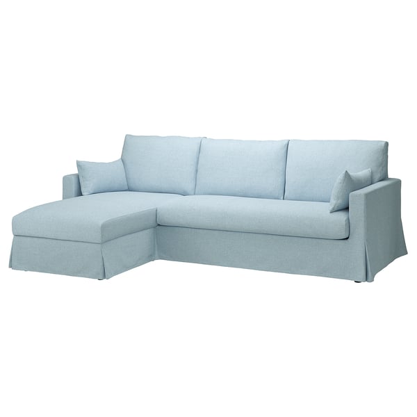 HYLTARP 3er-Sofa mit Récamiere, links, Kilanda blassblau