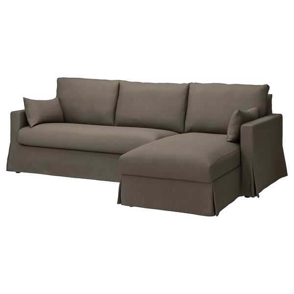 HYLTARP 3er-Sofa mit Récamiere, rechts, Gransel graubraun