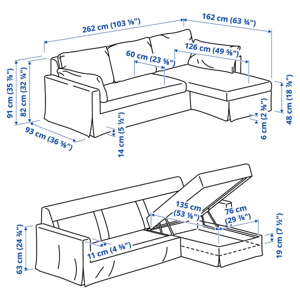 HYLTARP 3er-Sofa mit Récamiere, rechts, Gransel graubraun