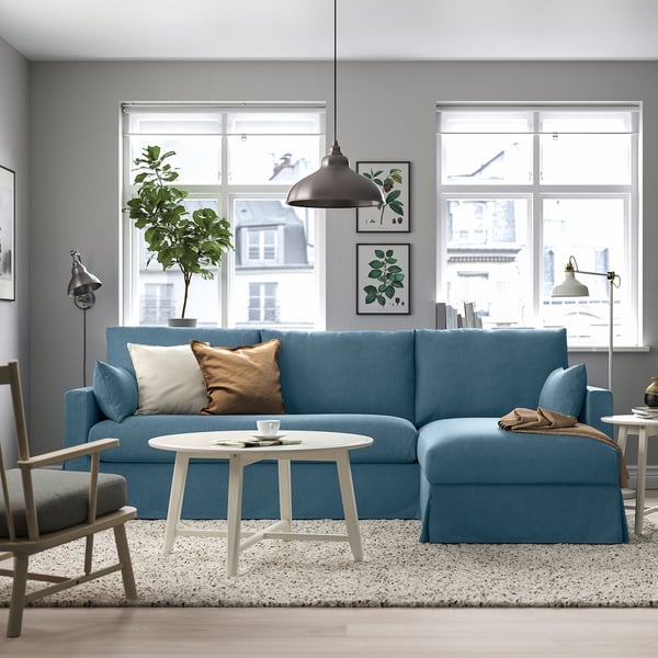 HYLTARP 3er-Sofa mit Récamiere, rechts, Tallmyra blau