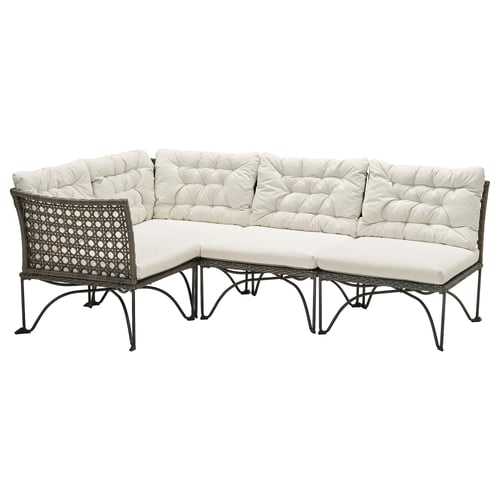 JUTHOLMEN Modulecksofa 3-sitzig/außen, dunkelgrau/Kuddarna helles Graubeige