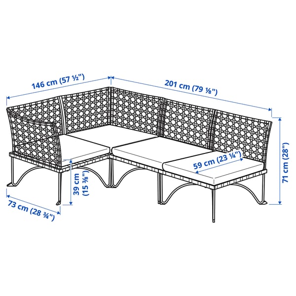 JUTHOLMEN Modulecksofa 3-sitzig/außen, dunkelgrau/Kuddarna helles Graubeige