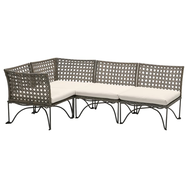 JUTHOLMEN Modulecksofa 3-sitzig/außen, dunkelgrau/Kuddarna helles Graubeige