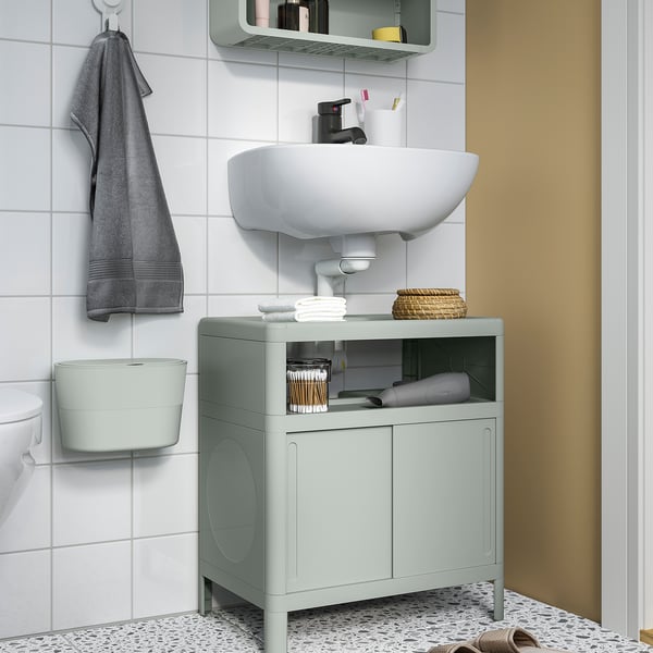 KINNASJÖ Abfalleimer, mit Deckel selbstklebend/grün, 4 l