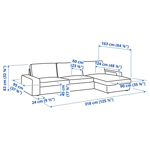 KIVIK 4er-Sofa, mit Récamiere/Grann/Bomstad schwarz
