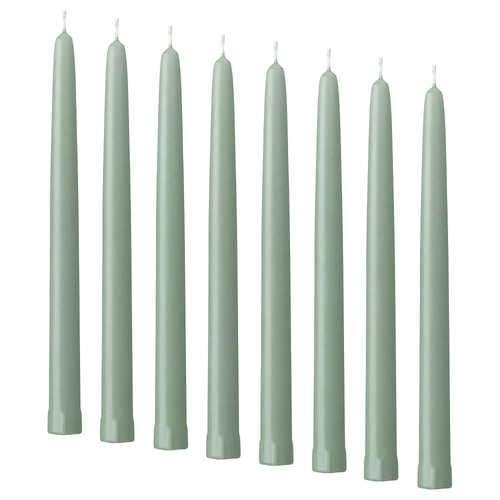 KLOKHET Lüsterkerze, duftneutral, hell graugrün, 25 cm 6 Std.