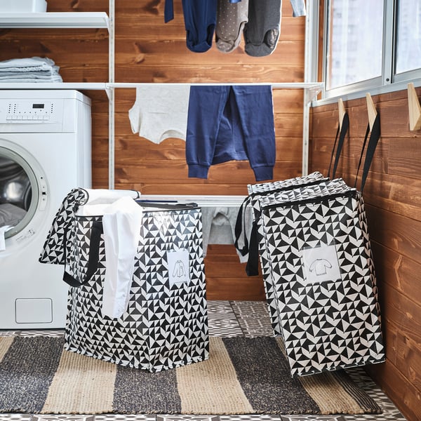 KNALLA Tasche, schwarz/weiß, 40x25x47 cm/47 l