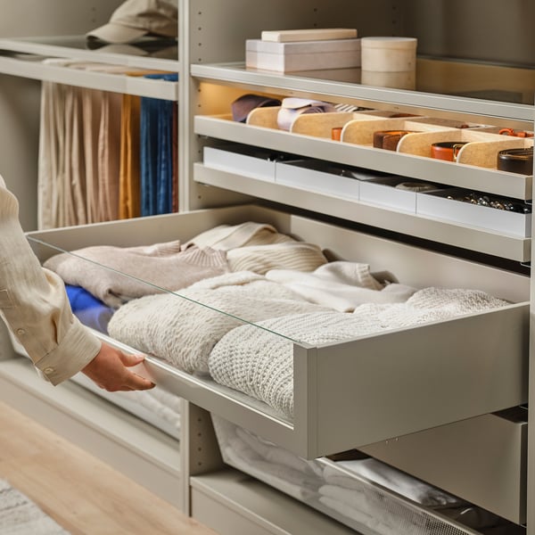 KOMPLEMENT Schublade mit Glasfront, graubeige, 100x58 cm