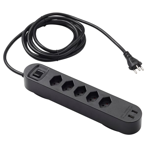 KOPPLA 5-fachsteckdose mit 2 USB-Anschl., schwarz, 3.0 m