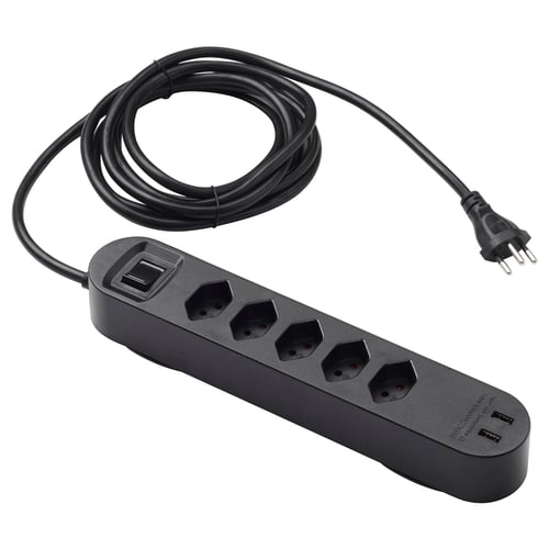 KOPPLA 5-fachsteckdose mit 2 USB-Anschl., schwarz, 3.0 m