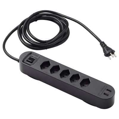 KOPPLA 5-fachsteckdose mit 2 USB-Anschl., schwarz, 3.0 m