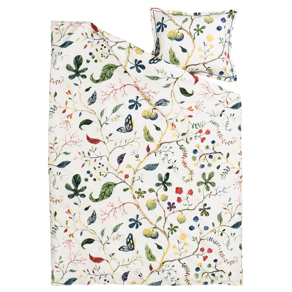 KRONBUSKE Bettwäsche-Set, 2-teilig, hellbeige/Blumenmuster, 150x200/50x60 cm