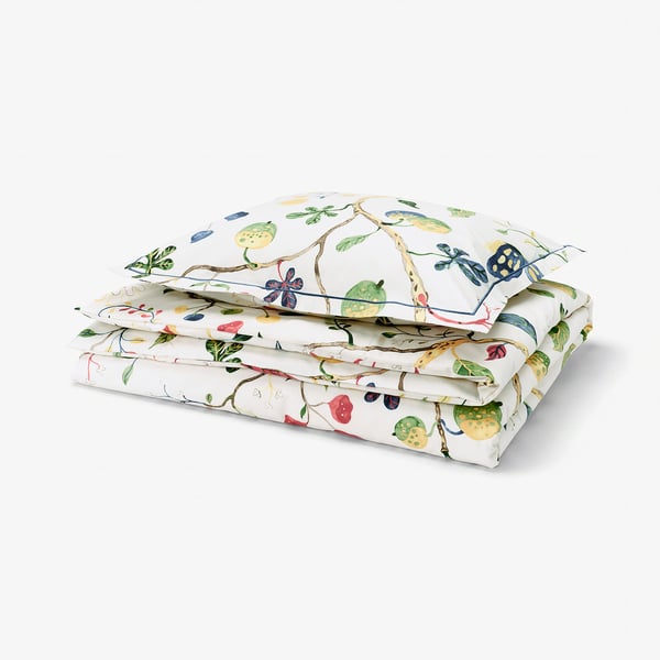 KRONBUSKE Bettwäsche-Set, 2-teilig, hellbeige/Blumenmuster, 150x200/50x60 cm