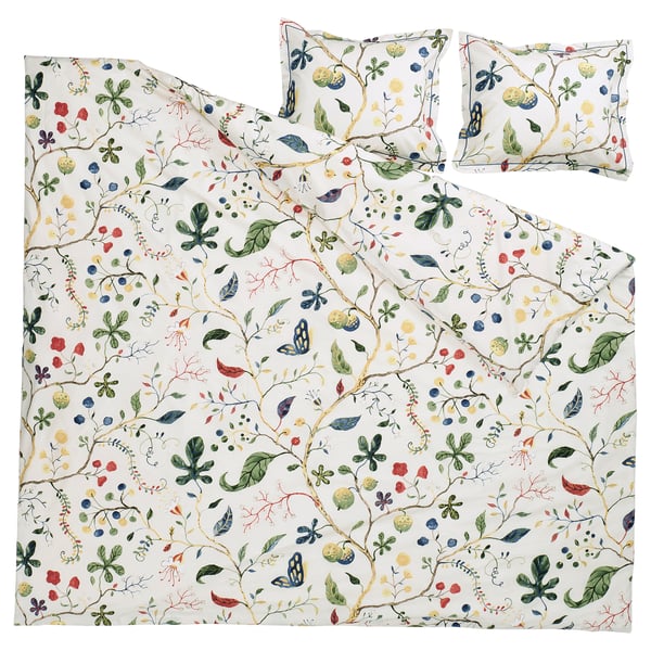 KRONBUSKE Bettwäsche-Set, 3-teilig, hellbeige/Blumenmuster, 240x220/50x60 cm