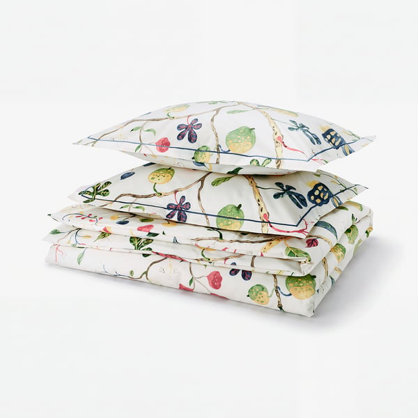 KRONBUSKE Bettwäsche-Set, 3-teilig, hellbeige/Blumenmuster, 240x220/50x60 cm