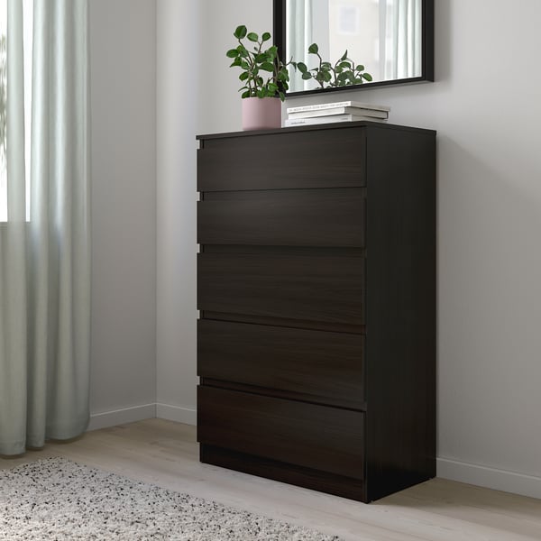 KULLEN Kommode mit 5 Schubladen, schwarzbraun, 70x40x112 cm