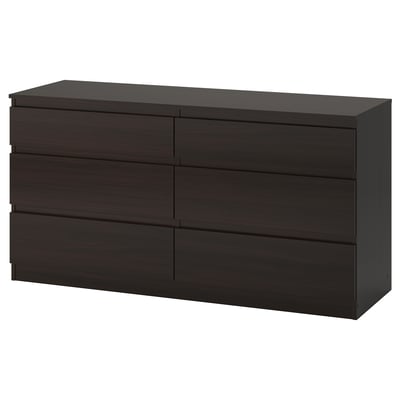 KULLEN Kommode mit 6 Schubladen, schwarzbraun, 140x40x72 cm