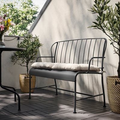 LÄCKÖ 2er-Sofa/außen, grau/Kuddarna helles Graubeige