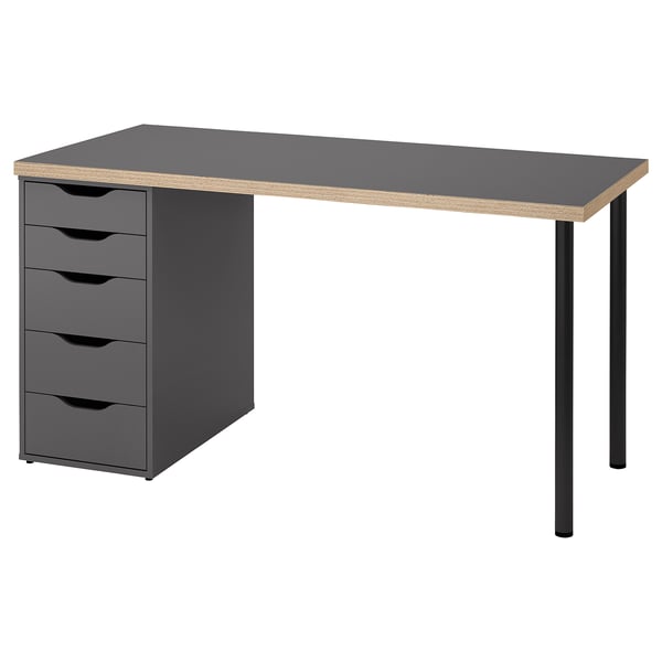 LAGKAPTEN / ALEX Schreibtisch, grau/Holzeffekt schwarz, 140x60 cm