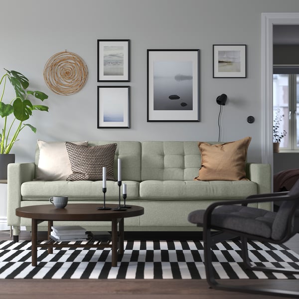 LANDSKRONA 3er-Bettsofa, Gunnared hellgrün/Holz/schwarz