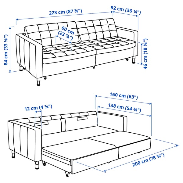 LANDSKRONA 3er-Bettsofa, Gunnared hellgrün/Metall