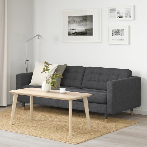 LANDSKRONA 3er-Sofa, Gunnared dunkelgrau/Holz